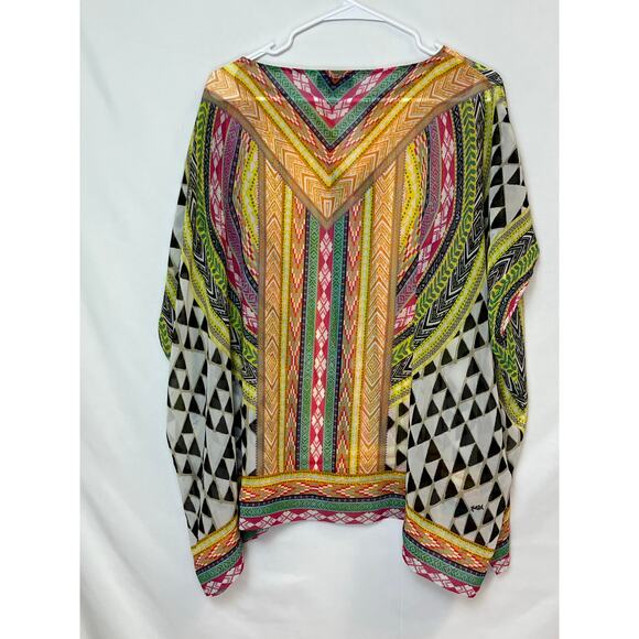 Hale Bob Women's S Multicolor Sheer Pullover Blouse Boho Hippy Chic Top Resort - Picture 2 of 9